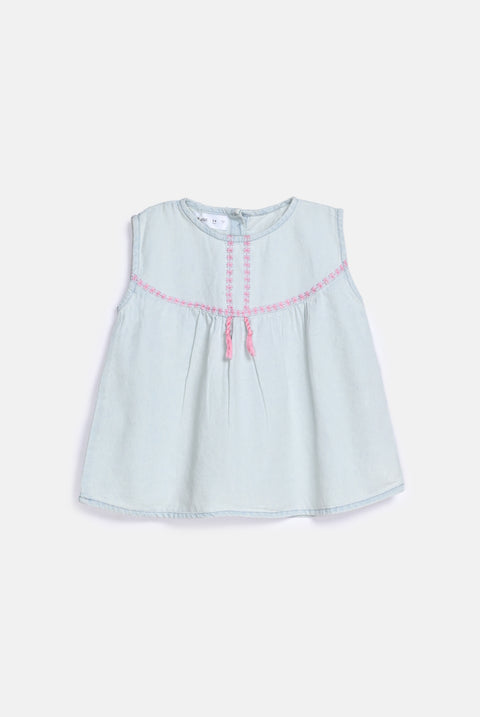 GIRLS DENIM EMBROIDERED TOP