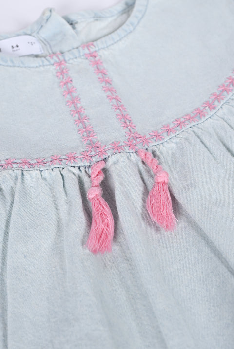 GIRLS DENIM EMBROIDERED TOP