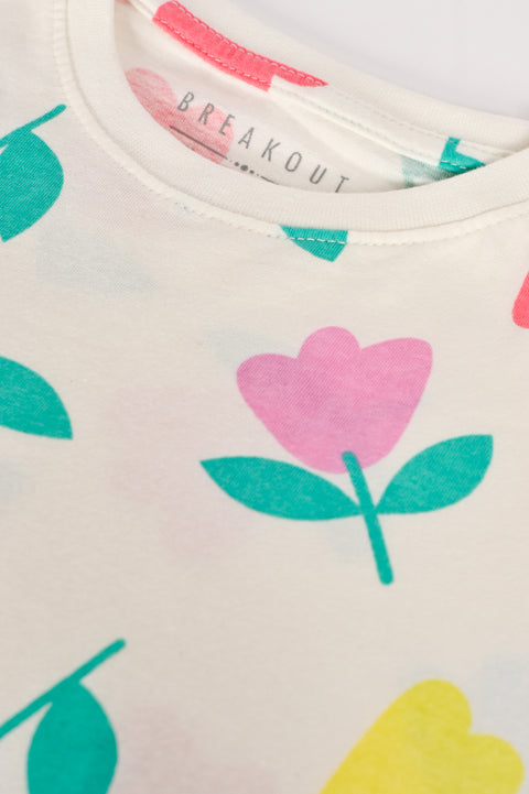 GIRLS FLORAL BOXY FIT PRINTED T-SHIRT